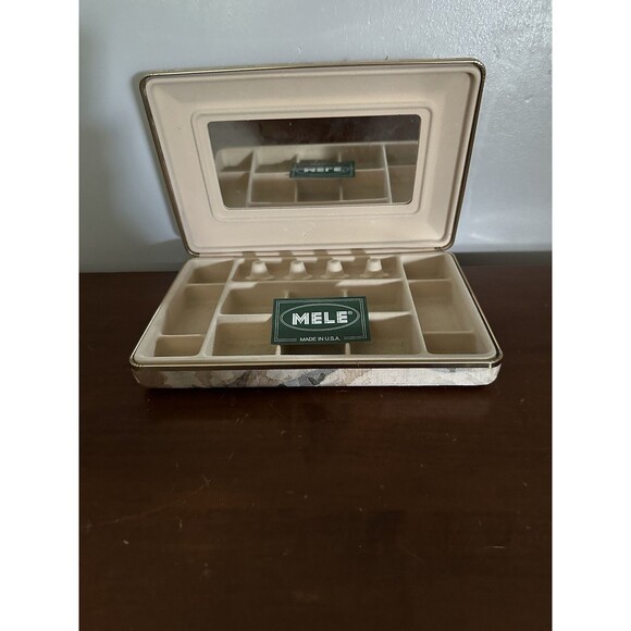 Vintage Mele Mirrored Jewelry Box 12 Compartments Fabric USA 10.5X6.5X2 - Picture 1 of 8